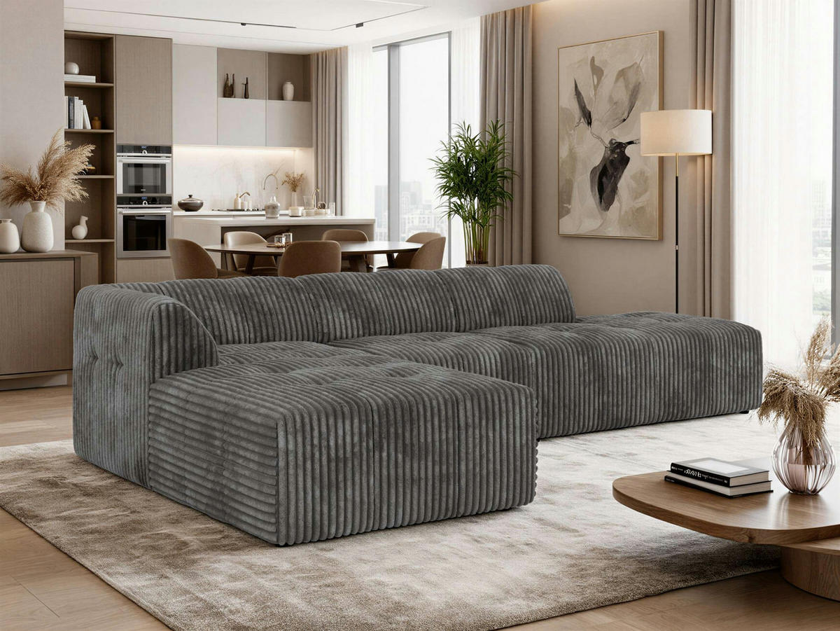 ROHOVÁ SEDAČKA GRIDA 3M L Šedá Manšestr - Vlevo - šedá/černá, textil/plast (335/176cm) - MKS