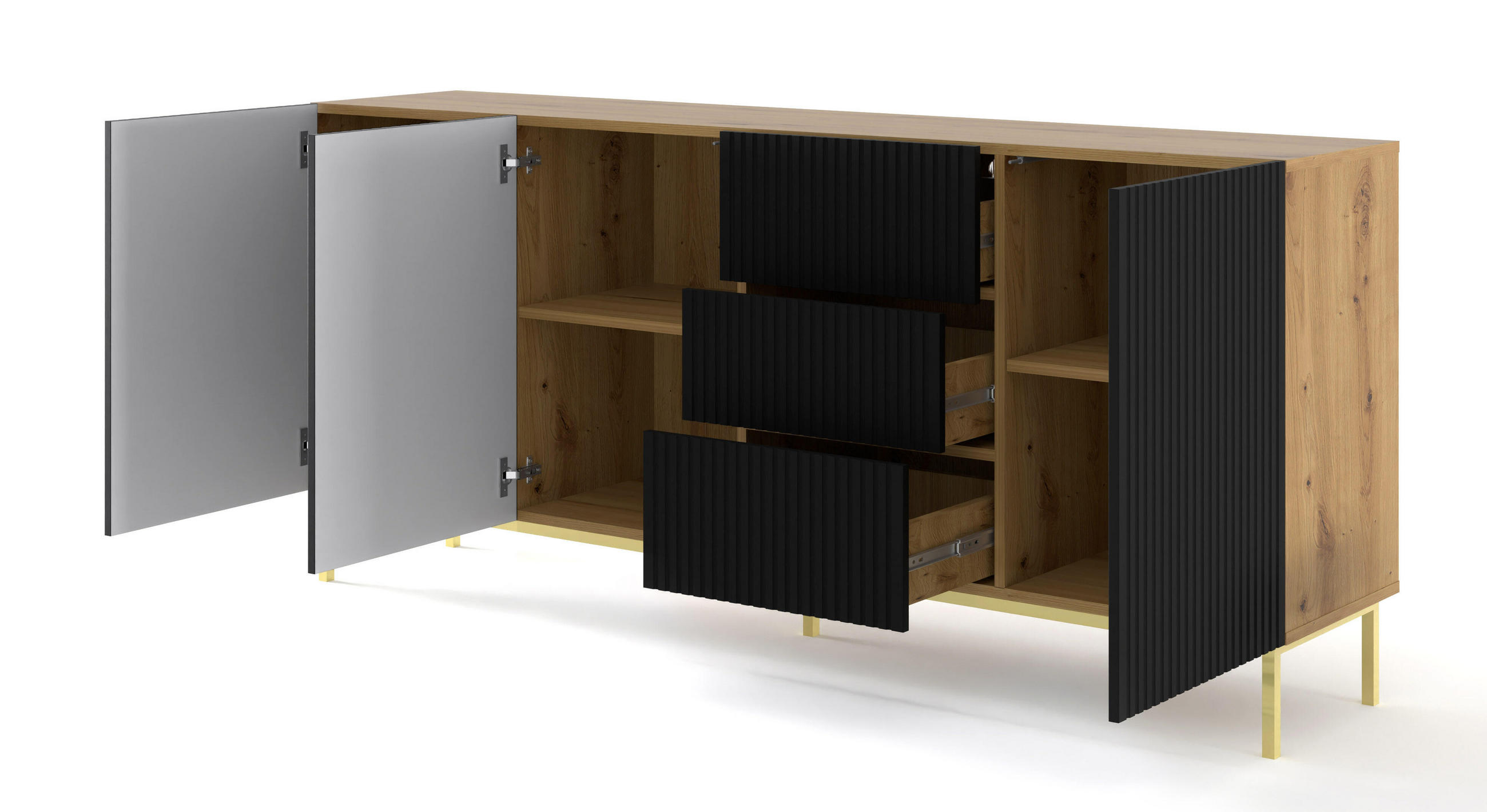 SIDEBOARD BEIGE - Beige/Goldfarben, Holzwerkstoff (200/89/42cm) - FURNLUX