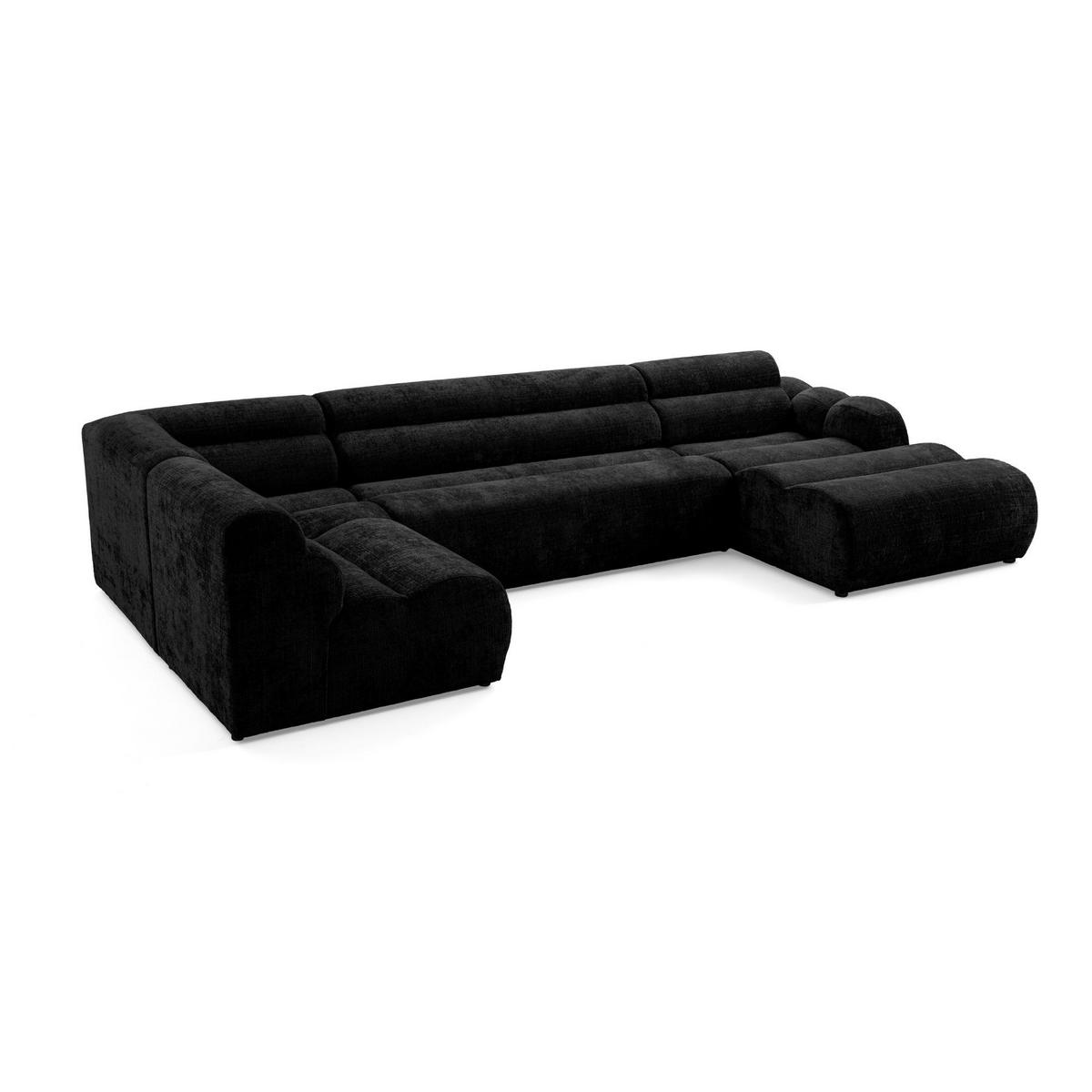 6-SITZER modulares Wohnlandschaft U XXL VEER SET 5 Links, 368 x 175 cm, Chenille Webstoff Anthrazit - Anthrazit/Schwarz, Holz/Kunststoff (368/75/175cm) - Muffo