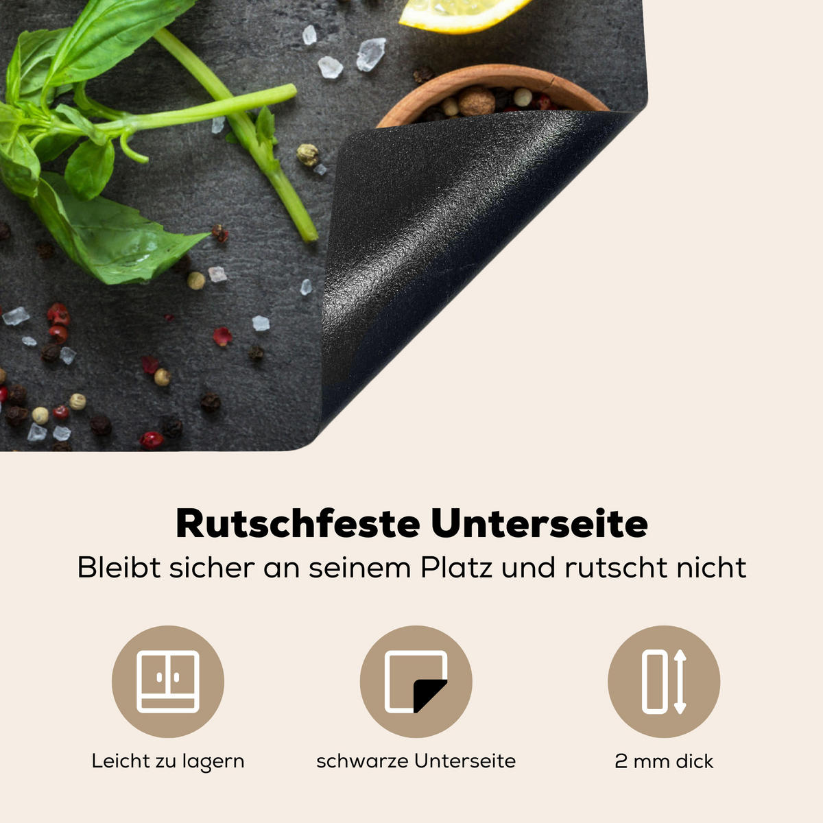 HERDABDECKPLATTE Limette - Kräuter - Gewürze - Grün - Grau - Beton Herdabdeckung Induktionsfeld 70x52 cm - Grün, Kunststoff (70/52/0.2cm) - MuchoWow