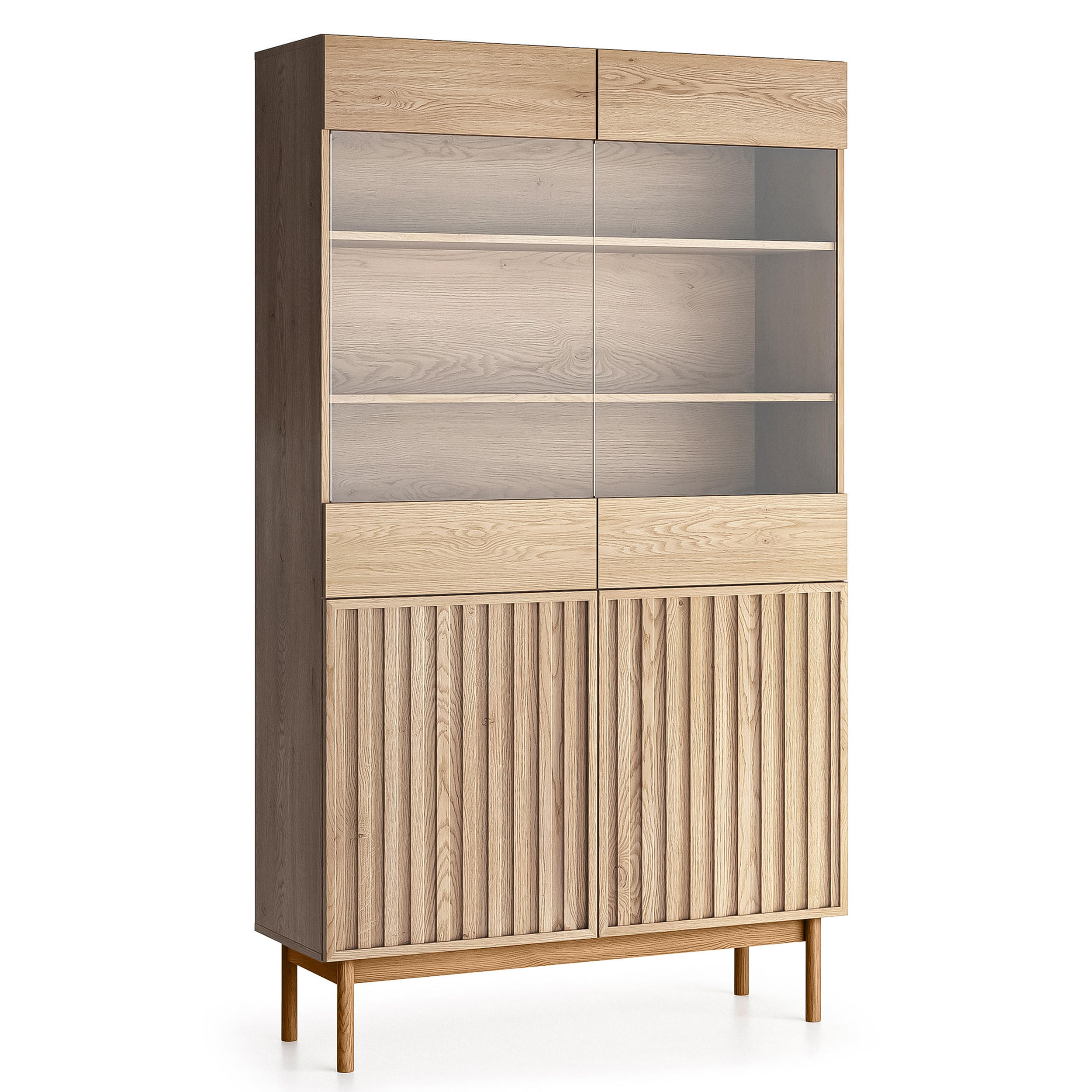 VITRINE Santarco 2T Eiche Cremona 106/183/37 cm –mit 2-türigen Glastüren - Eichefarben, Holz/Holzwerkstoff (106/183/37cm) - AX Living