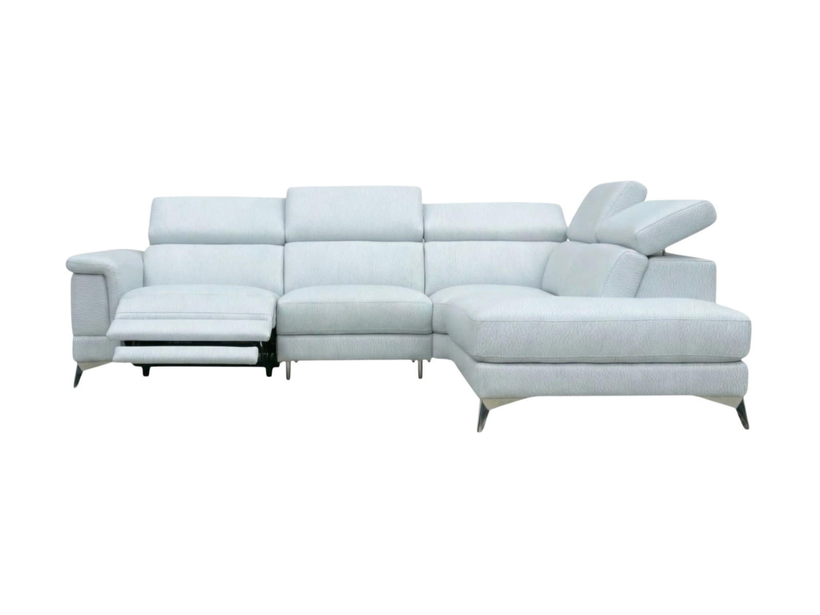 ECKSOFA Planet Echtleder mit 1 x Relaxfunktion Weiß - Weiß, Leder/Metall (256/232cm)