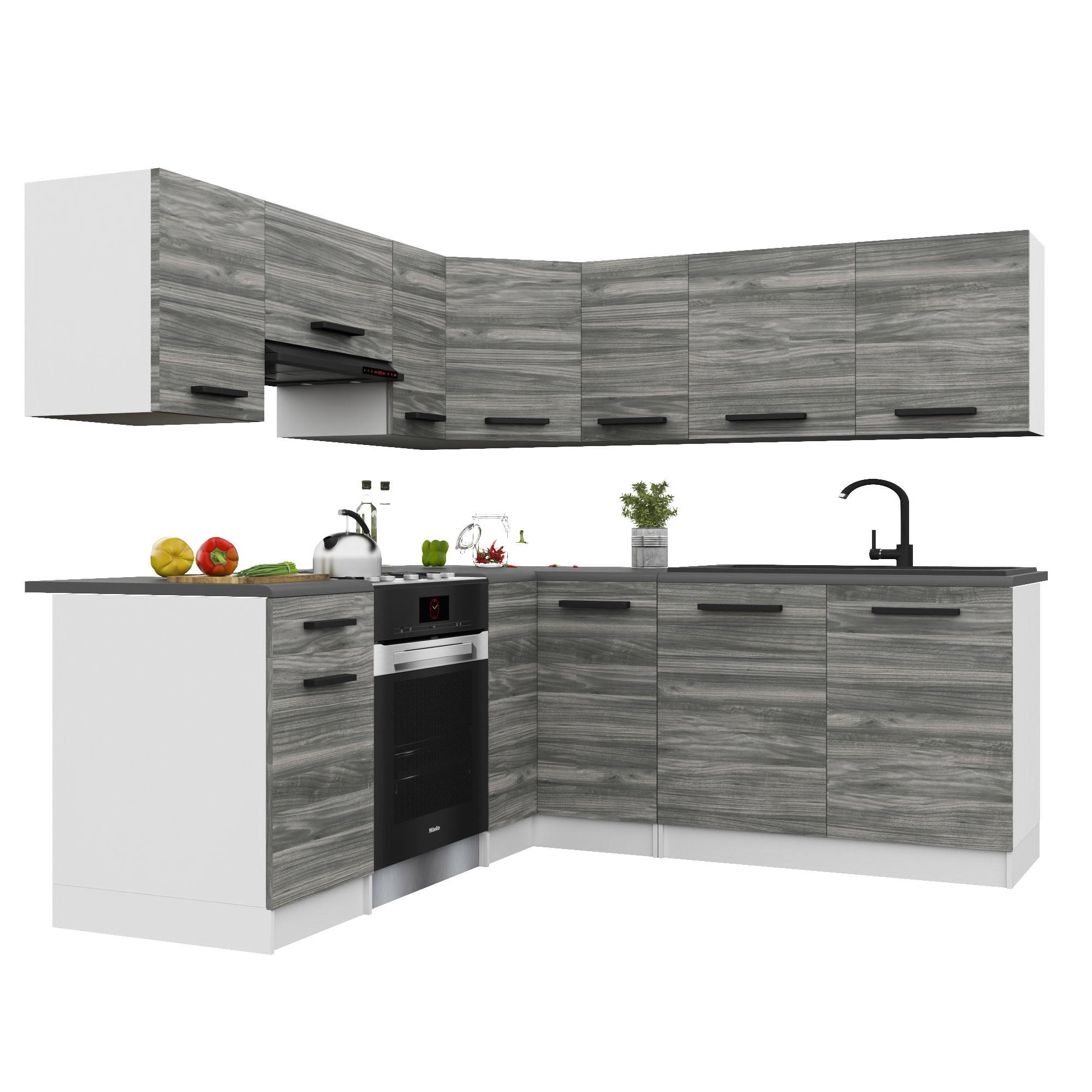 KÜCHENZEILE Italia 6 360 cm, mit Arbeitsplatten, Grau Glamour - Hellgrau, Holz (360/143/60cm) - B BELINI GROUP