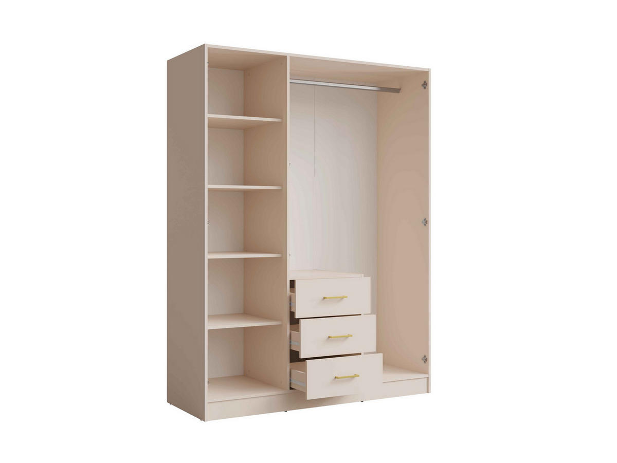 DREHTÜRENSCHRANK NEVARIS 150,5/200,5/58cm 3-türig mit Spiegel Sandbeige - Sandfarben, Holzwerkstoff (150.5/200.5/58cm) - MASSENO