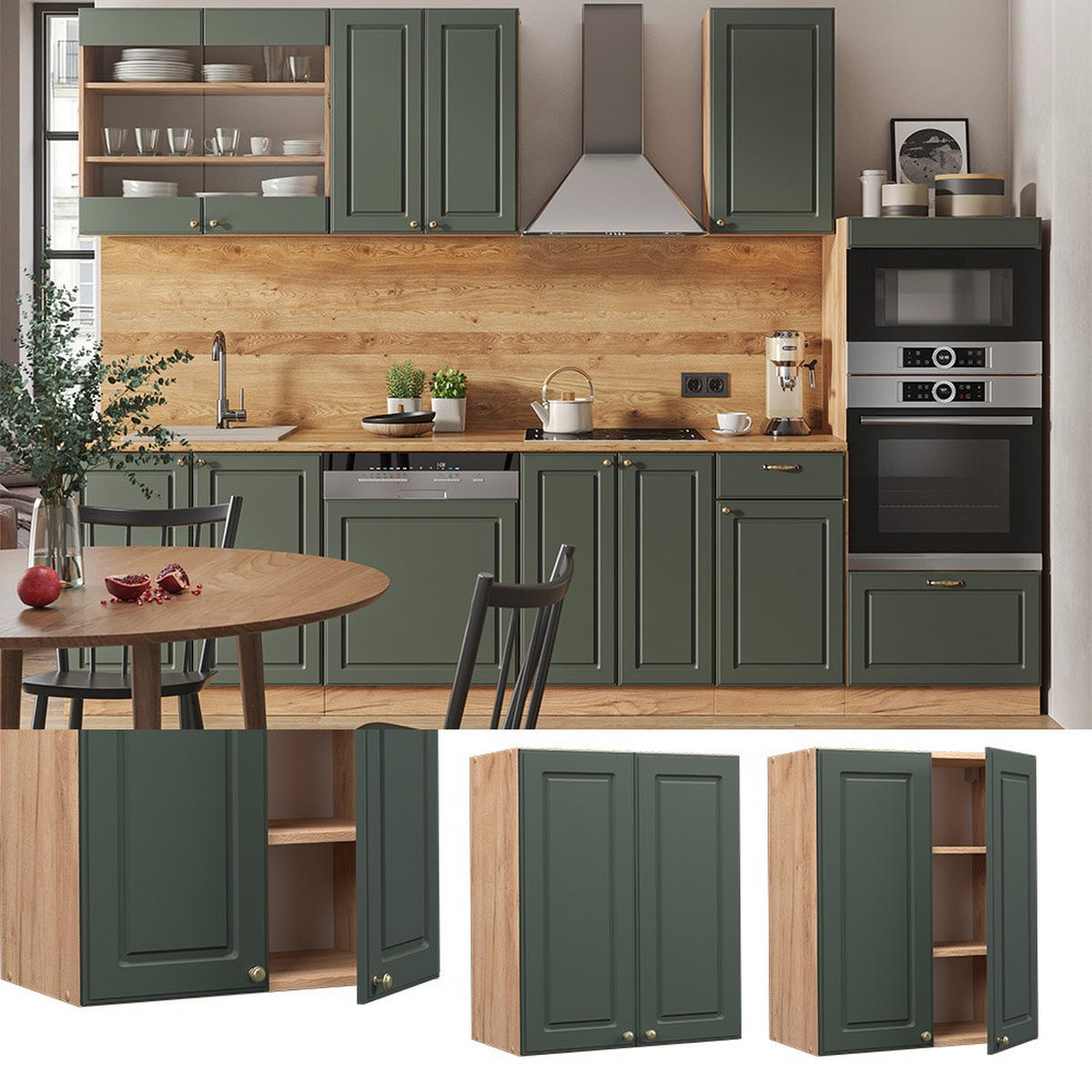 HÄNGESCHRANK Fame-Line Grün-Gold Landhaus 60 cm - Honigeiche/Grün, Holzwerkstoff (60/72/34.1cm) - Vicco