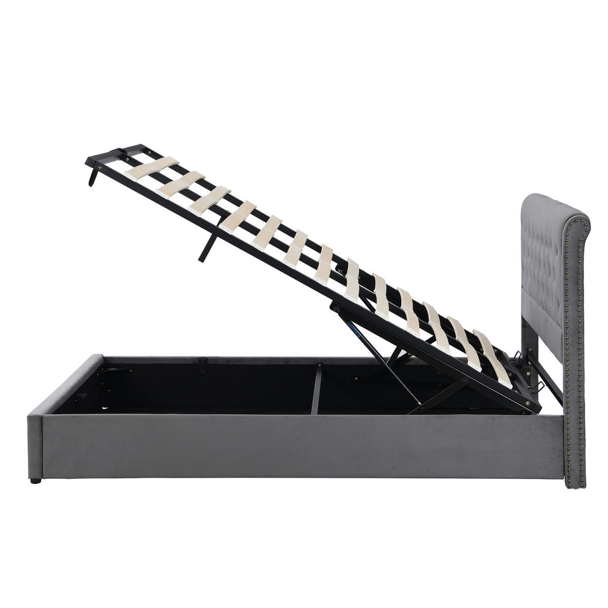 BOXSPRINGBETT 160x200 cm, Polsterbett aus Baumwolle, mit Lattenrost, Komfortablem Kopfteil, Grau - Grau, Textil/Metall (160/200cm)