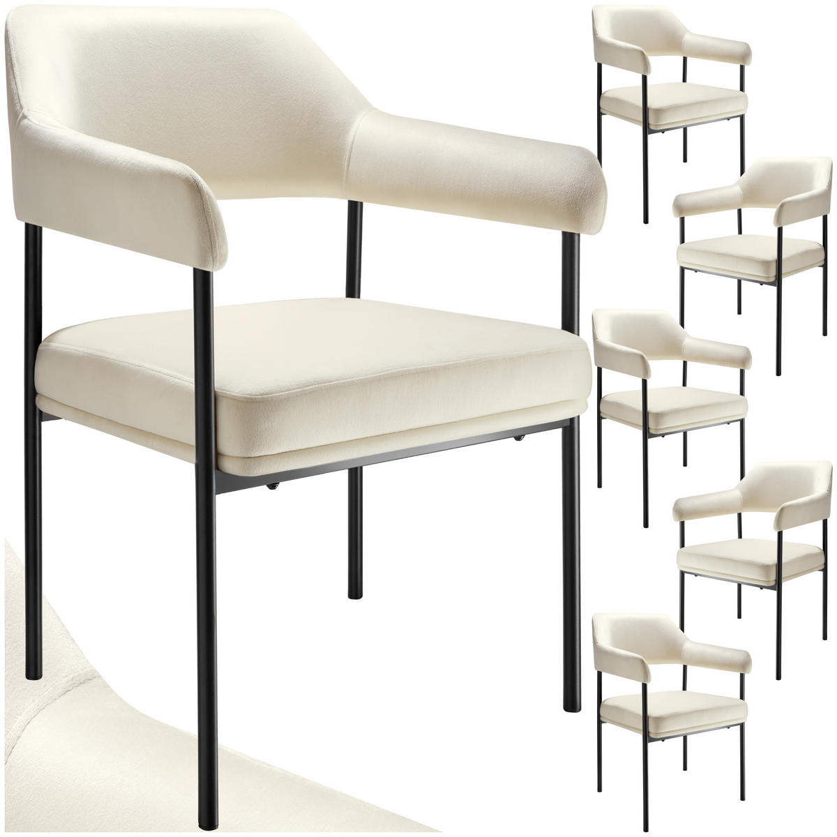 ARMLEHNSTUHL 6er Set Doé 58 x 62 x 85 cm Samtoptik off-white - Weiß/Samtahornfarben, Textil (58/85/62cm) - tectake