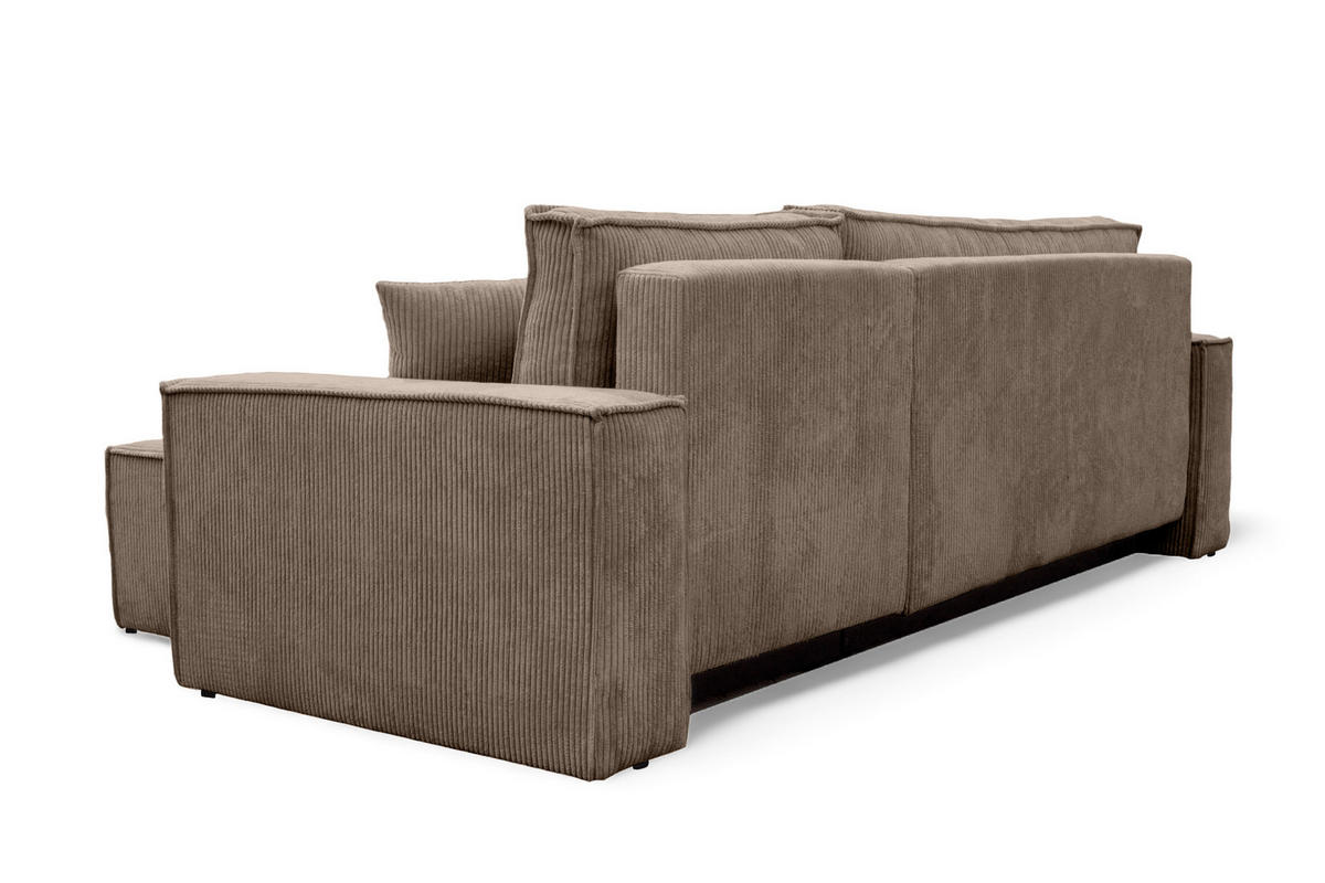 ECKSOFA Hugo L in L-Form mit Schlaffunktion und Bettkasten, Farbe: Hellbraun, Cordstoff, Ottomane Unsiversal - Hellbraun, Textil (244/145cm) - VENASI MÖBEL