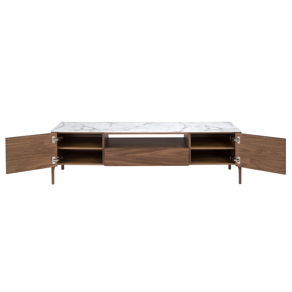 TV-ELEMENT Walnuss Stahl Weiß 180/45/50 cm - Edelstahlfarben/Walnussfarben, Holz/Stein (180/50/45cm) - ANGEL CERDA