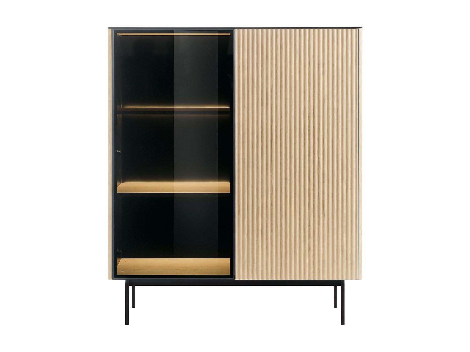 VITRINENSCHRANK - 107 cm x 39 cm - Glas, Holz, Platte - Schwarz, Naturfarben Hell SAYERA - Schwarz/Naturfarben, Glas/Holz (107/127/39cm) - Vente-Unique
