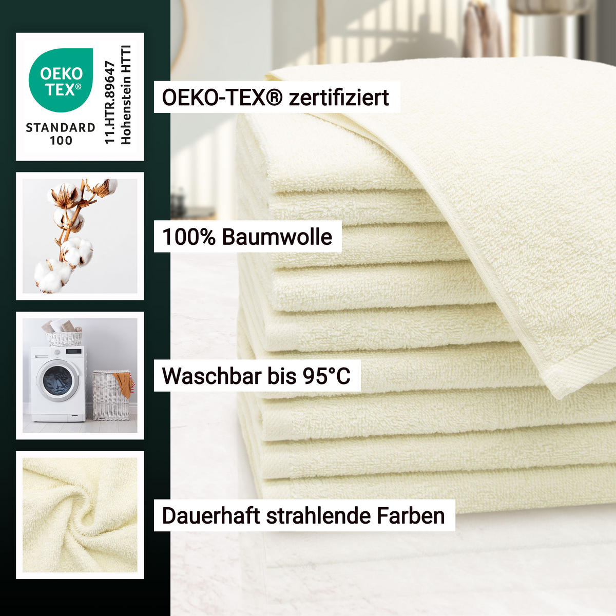 GÄSTETÜCHER, 10er-Set, 30x50 cm, 100% Baumwolle, Weiß - Beige, Textil (30/50cm) - Zollner