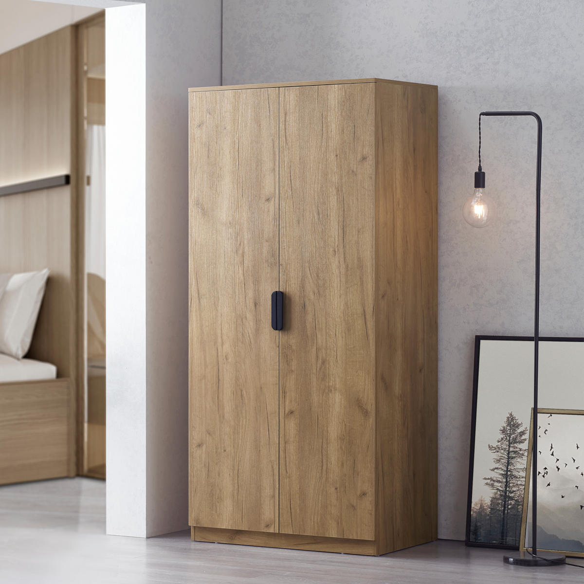 KLEIDERSCHRANK Eiselfing - Eichefarben, Holzwerkstoff (80/176/52cm) - [en.casa]