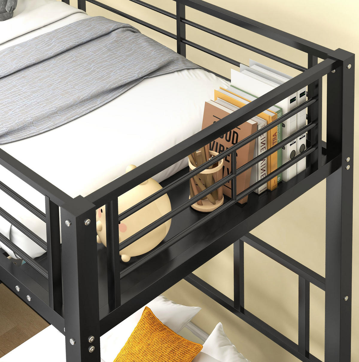 ETAGENBETT Kinderbette 90/200 cm aus Metall mit Leiter und Ablage Schwarz - Schwarz, Metall (90/200cm) - Modenvie