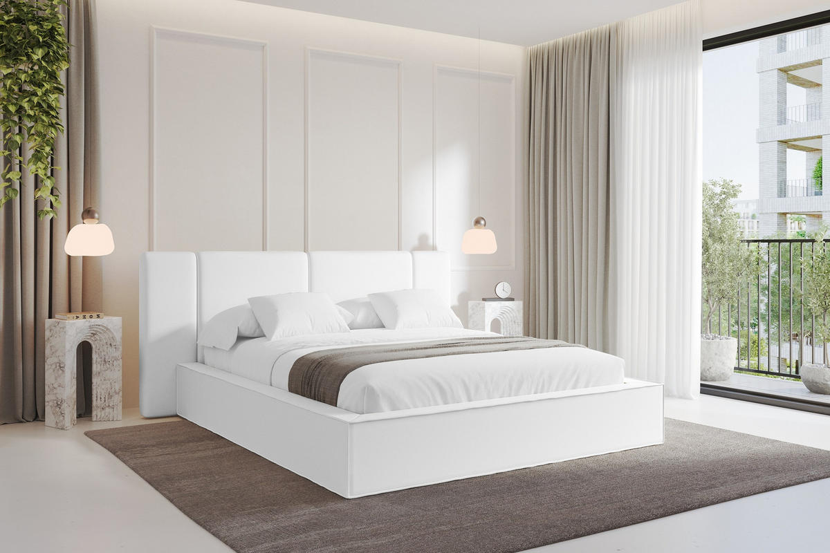 POLSTERBETT mit Bettkasten und Lattenrost, Bett mit Matratze H3/H4 - RIVO 120x200 Weiß - Weiß Hochglanz, Holzwerkstoff/Textil (120/200cm) - ALTDECOR