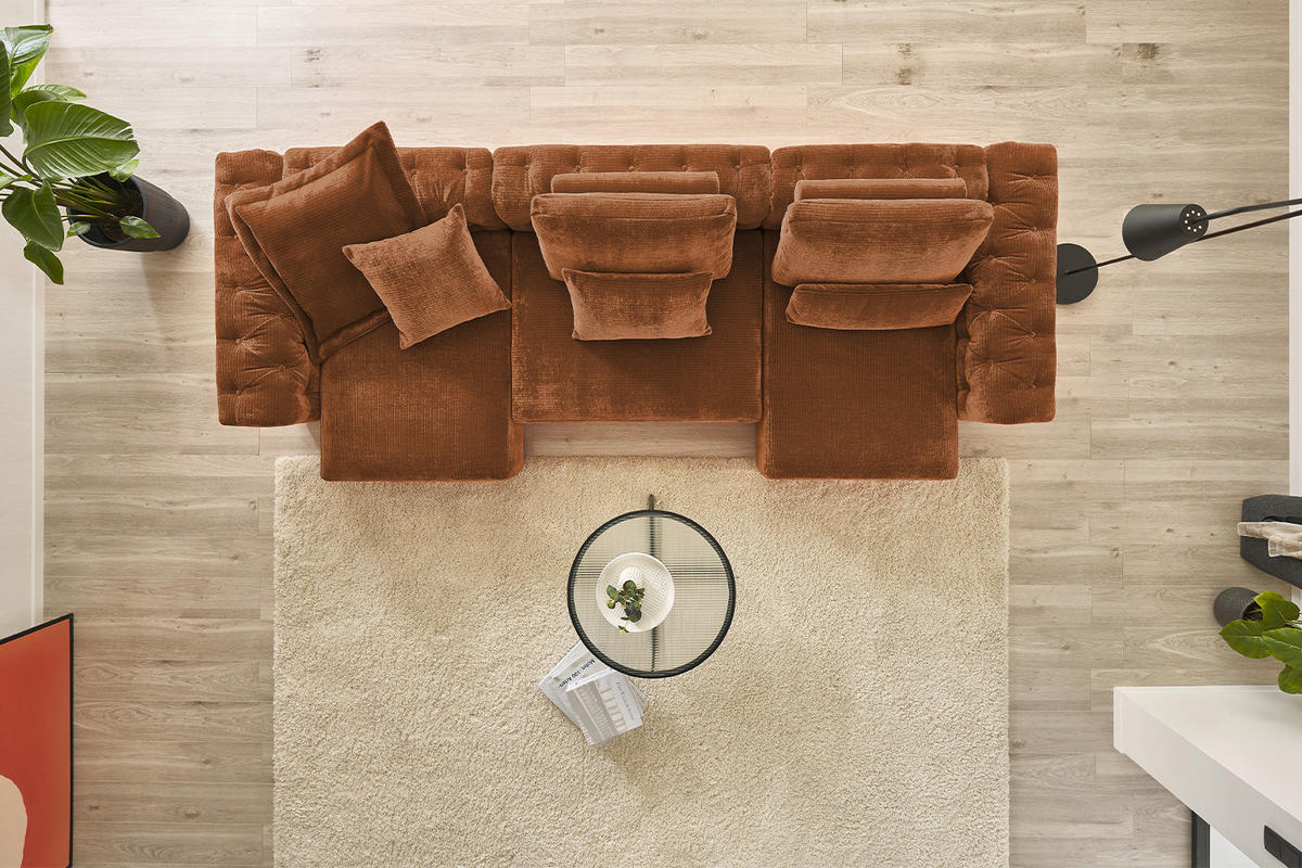 MODULSOFA SEPHI Rotbraun Cord - Rotbraun/Schwarz, Kunststoff/Textil (375/62/109cm) - KAWOLA