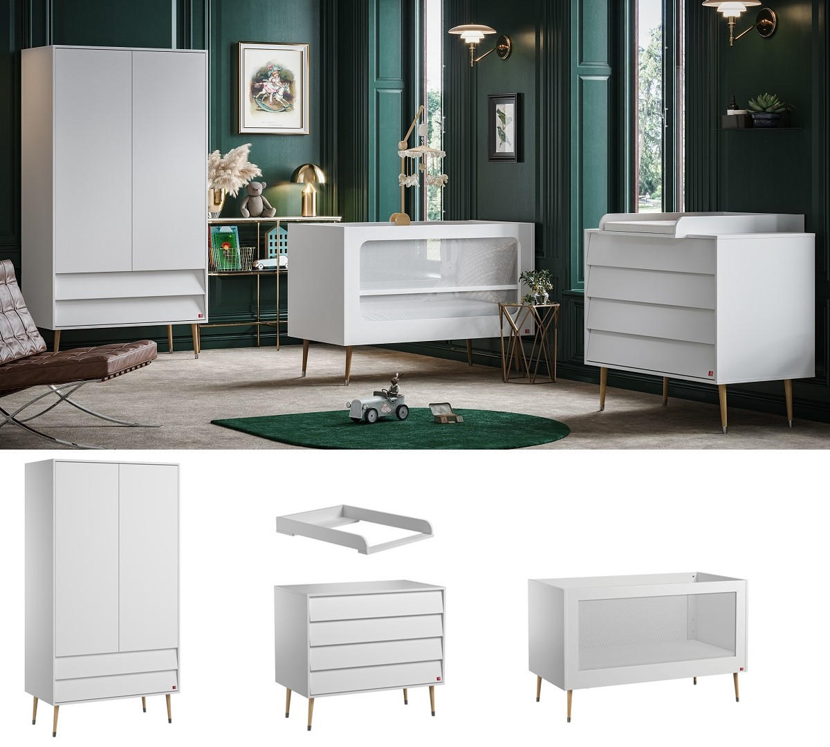 BABYZIMMER Set Bonny - 4-teilig - Weiß - Weiß, Holzwerkstoff (100/191/55cm) - QMM TraumMöbel