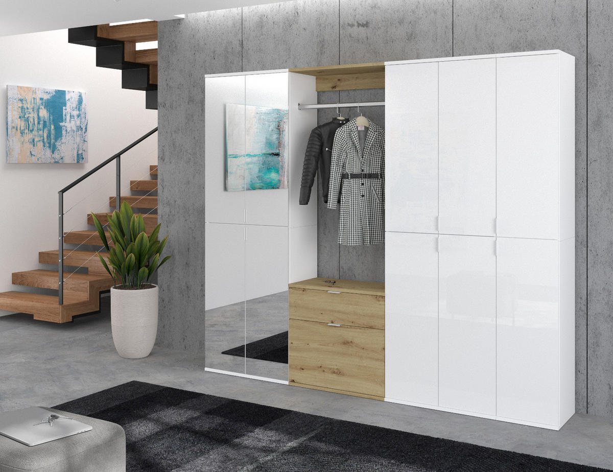 GARDEROBEN-SET Artisan Eiche 61 cm, Komplettset mit Kleiderstange - Schwarz/Eiche Artisan, Holzwerkstoff/Metall (61/79/34cm) - Inn.Furn