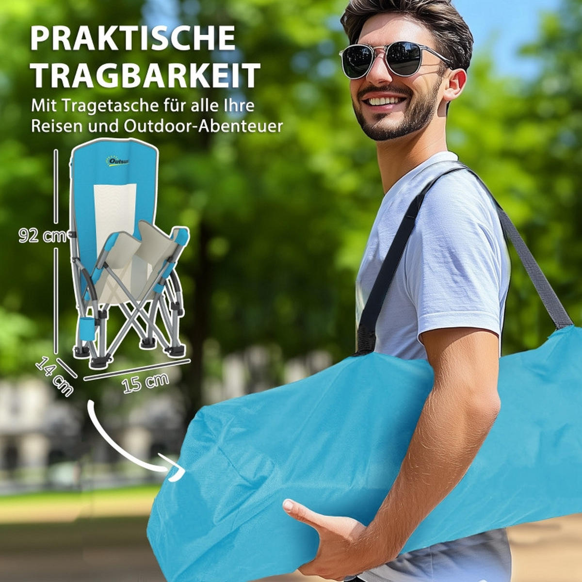 SONNENLIEGE aus Metall 70x58x79 cm in Blau mit Becherhalter - Blau, Metall (58/79/70cm) - Modfu