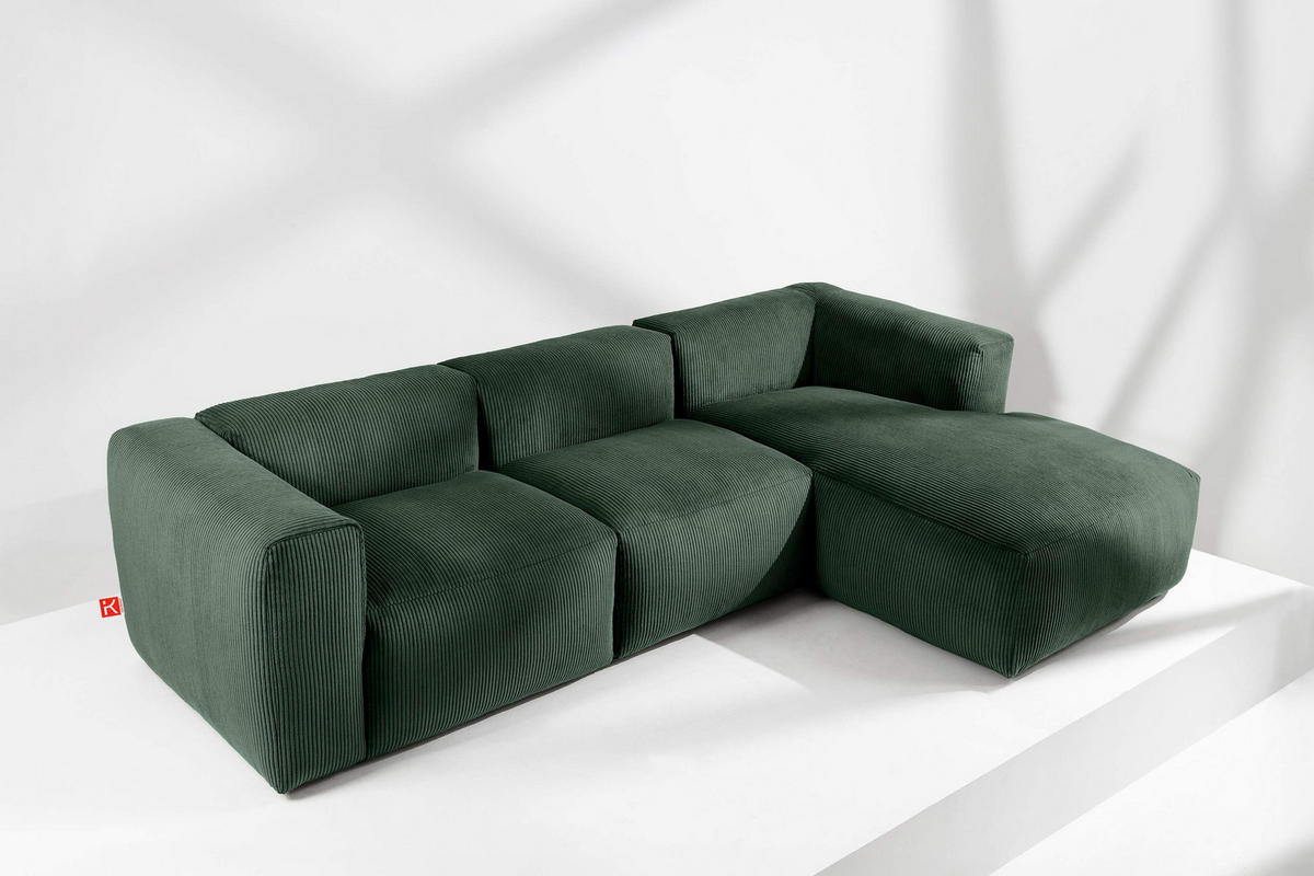 ECKMODULSOFA-RECHTS BUFFO mit extrem weicher und bequemer Sitzfläche, Kordstoff, dunkelgrün - Dunkelgrün, Textil (297/180cm) - KONSIMO®