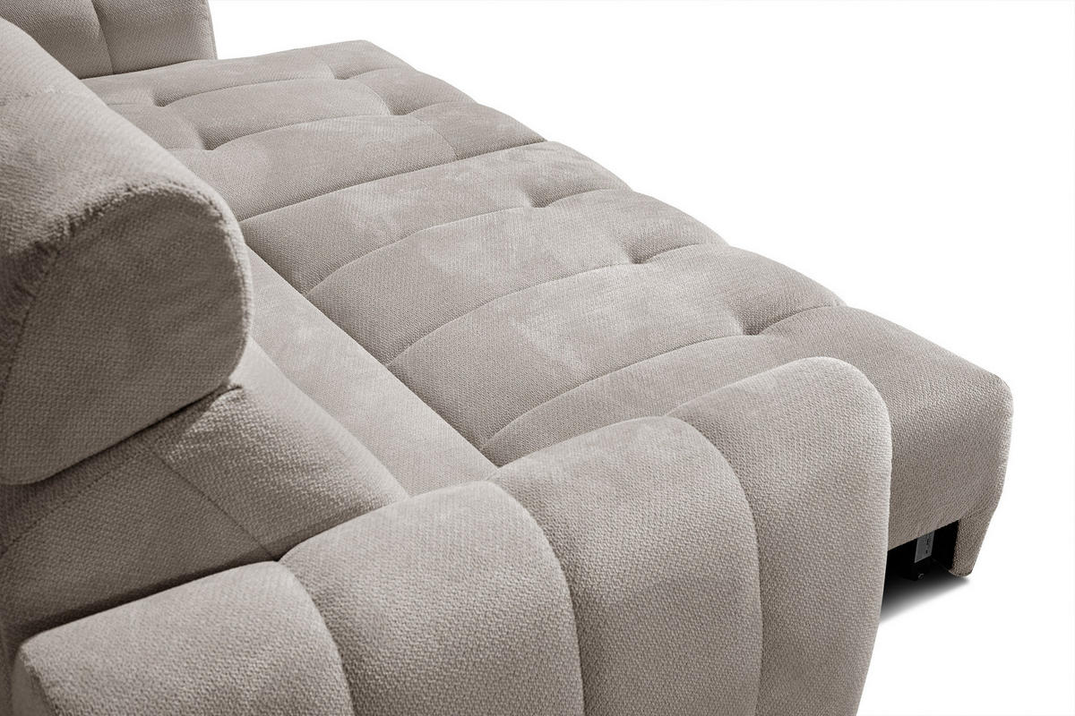 ECKSOFA KIMI 3-Sitzer, ausziehbarer Sitz, verstellbare Kopfstützen, beige - Beige/Schwarz, Holzwerkstoff/Textil (270/160cm) - Courtois Laville