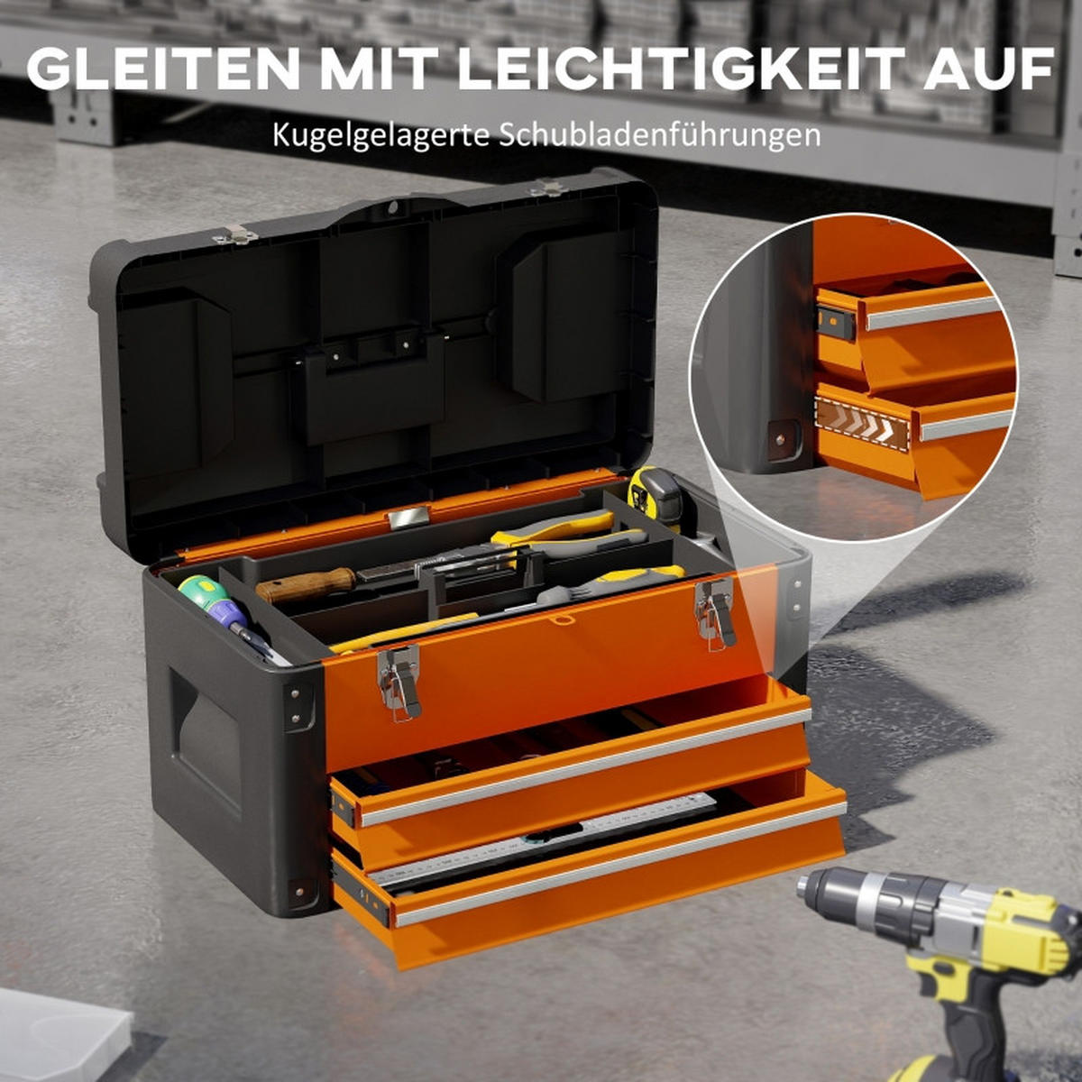 WERKZEUGKOFFER mit 2 Schubladen, Mini-Boxen und Top-Fach, 49,7x25,3x28,9 cm - Orange, Kunststoff (25.3/28.9/49.7cm) - Novahome
