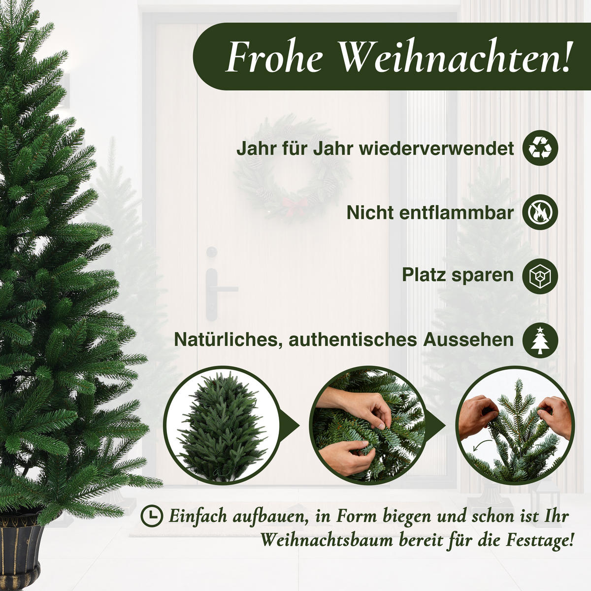KÜNSTLICHER Weihnachtsbaum 155 cm mit Pflanzkübel in Bronze-Optik - Grün, Kunststoff (155cm) - Hometopia