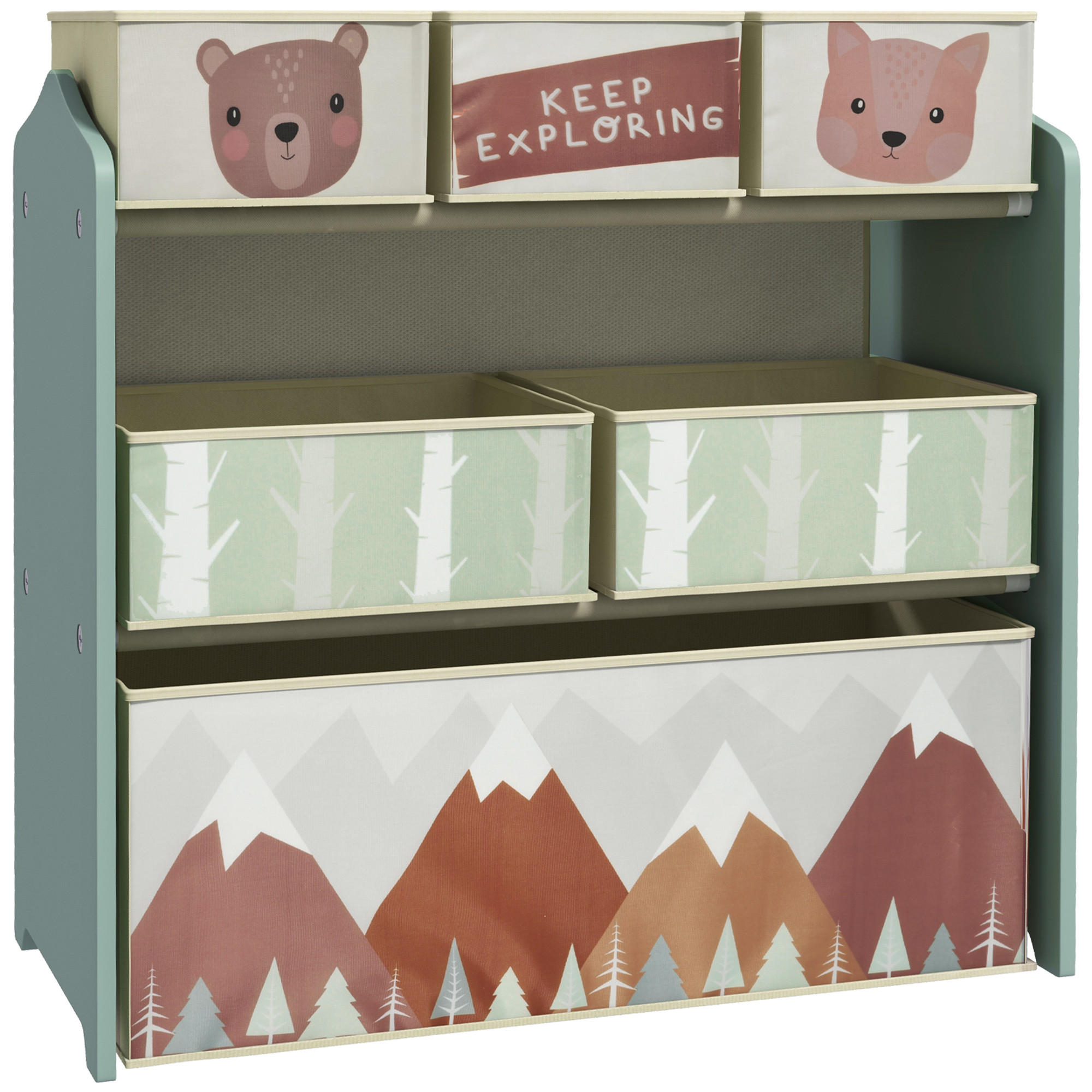 KINDERREGAL DE-17229 6 herausnehmbare Vliesstoffboxen Grün - Grün, Holzwerkstoff (63/66/30cm) - ComfortXL