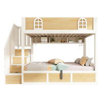 ETAGENBETT 90/200 cm in Weiß/Natur mit Treppenschrank und Stauraum - Naturfarben, Holzwerkstoff (90/200cm) - BEAOK