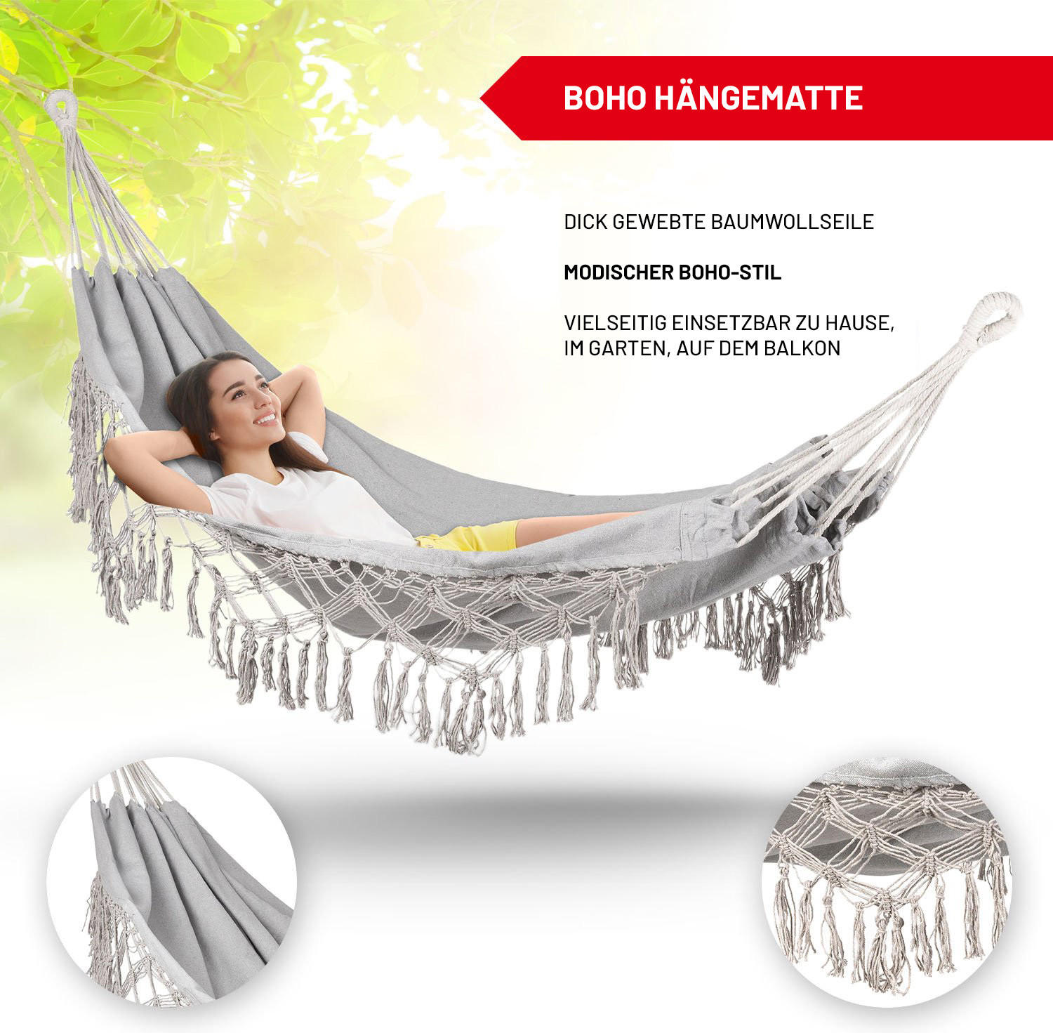 HÄNGEMATTE 200/150 cm, bis 200 kg - Grau, Textil (150/1/200cm) - Outtec