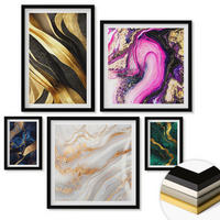 WANDBILDER 5er-Set - 50x50 cm & 20x30 cm & 40x60 cm Schwarzer Rahmen - Abstrakter Marmor mit Farben - Schwarz, Kunststoff (40/60cm) - ArtPrintCave