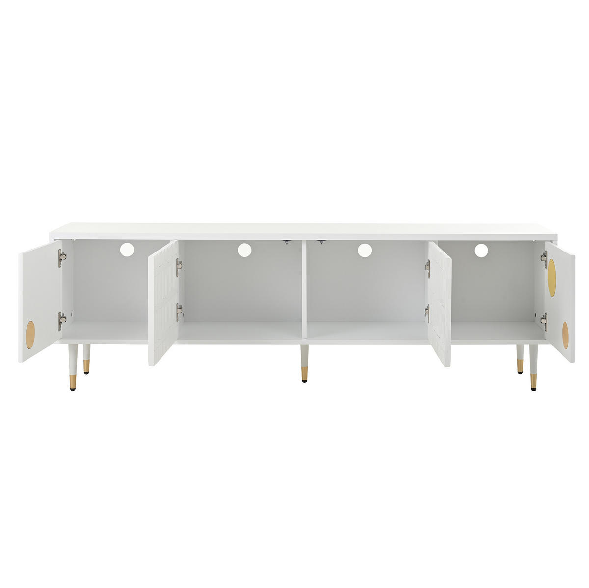 TV ormarić 170/36/54 cm bijeli od MDF-a s 4 vrata i otvorima za kabele - bijela, drvni materijal (170/54/36cm) - OKWISH