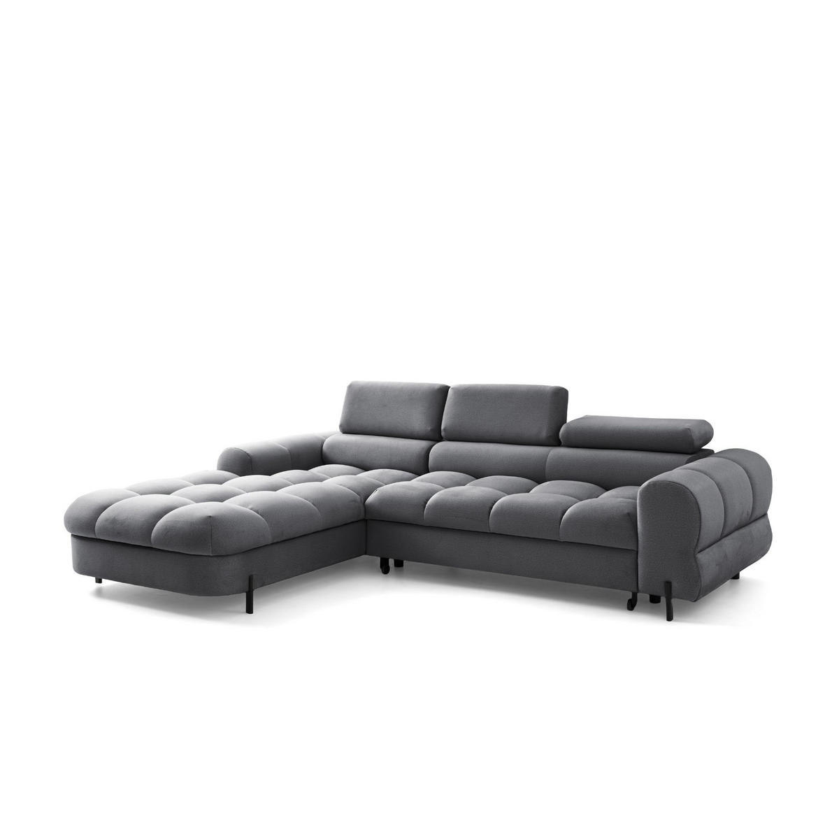 ECKSOFA UFFO L Links mit Schlaffunktion 260x195 Velours Grau - Schwarz/Grau, Holz/Textil (260/195cm) - Muffo