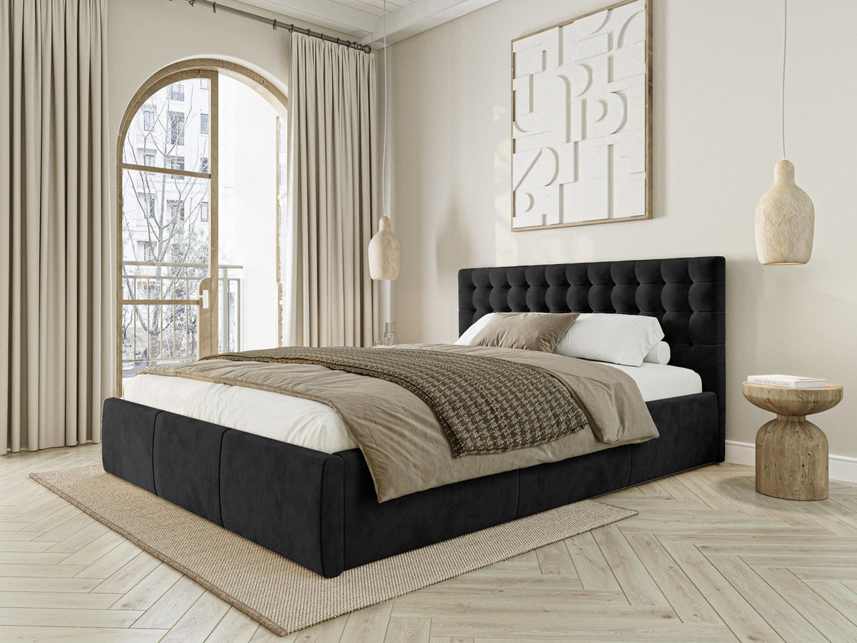 POLSTERBETT Lindos 120x200 cm, Schwarz - Schwarz, Textil (120/200cm) - Fedve