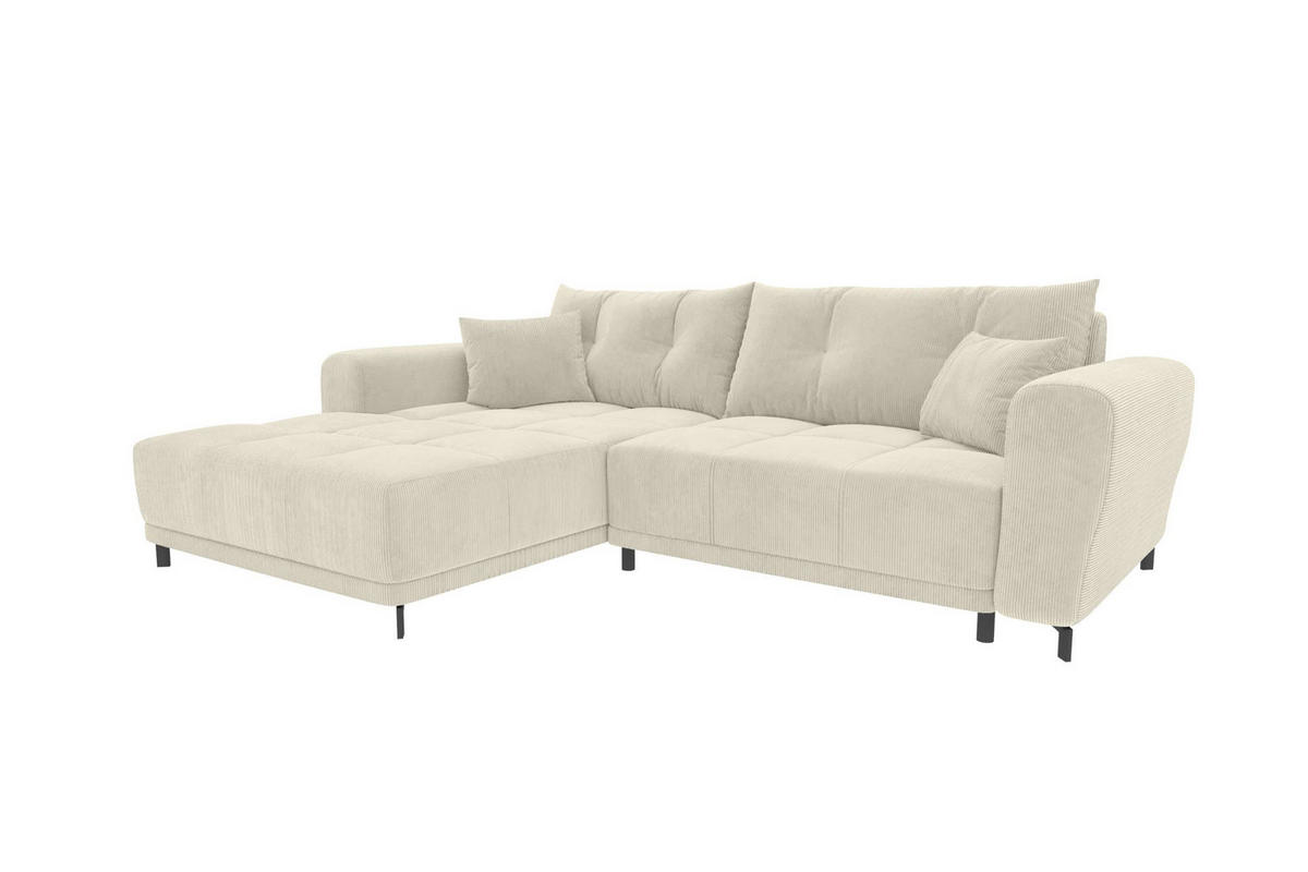 ECKSOFA Massimo Cordstoff Greige inkl. Schlaffunktion Links - Greige/Schwarz, Textil/Metall (246/177cm) - 99rooms
