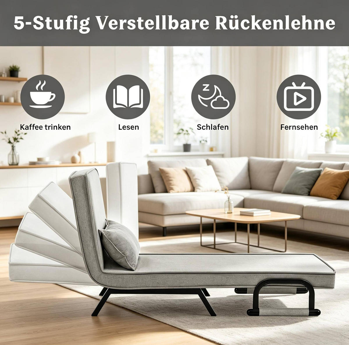 SCHLAFSESSEL 65/78/75 cm hellgrau aus Leinen mit Bettfunktion - Hellgrau, Kunststoff (75/78/65cm) - OKWISH