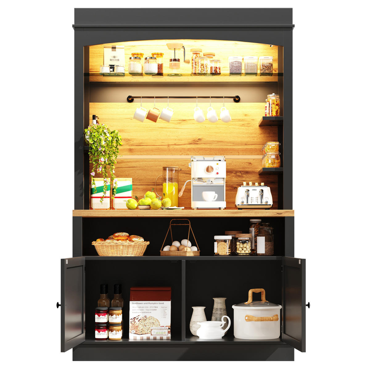 KÜCHENSCHRANK mit LED 107x43x184 cm MDF Metall Schwarz - Schwarz, Metall (43/184/107cm) - Meubliv