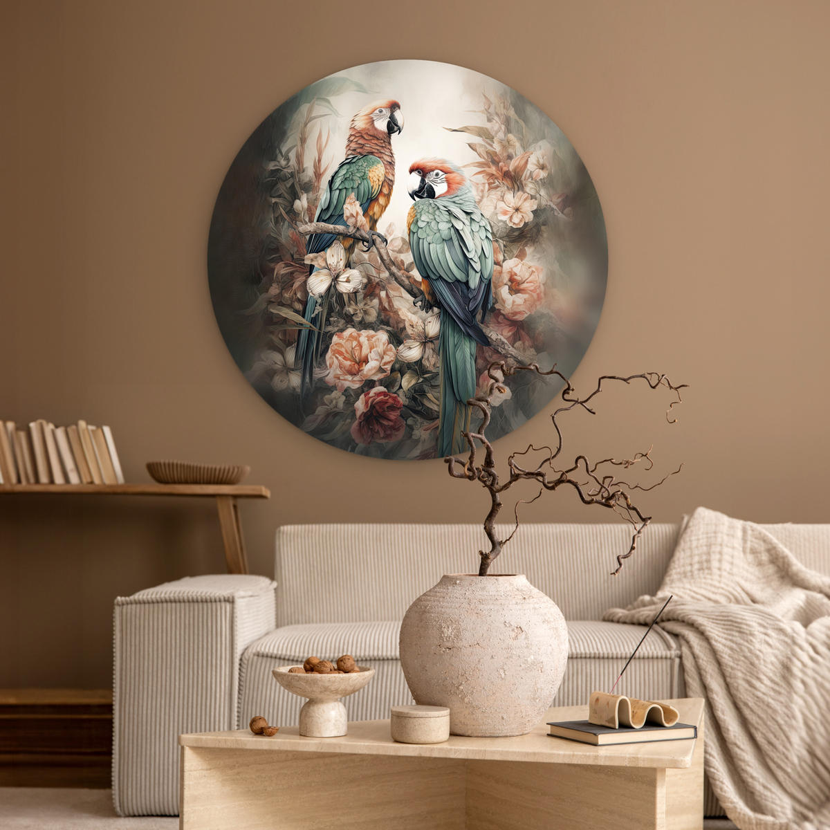 WANDBILD Papageien - Vögel - Natur - Blumen 90x90 cm - Baltimorefarben, Kunststoff (90/90cm) - MuchoWow
