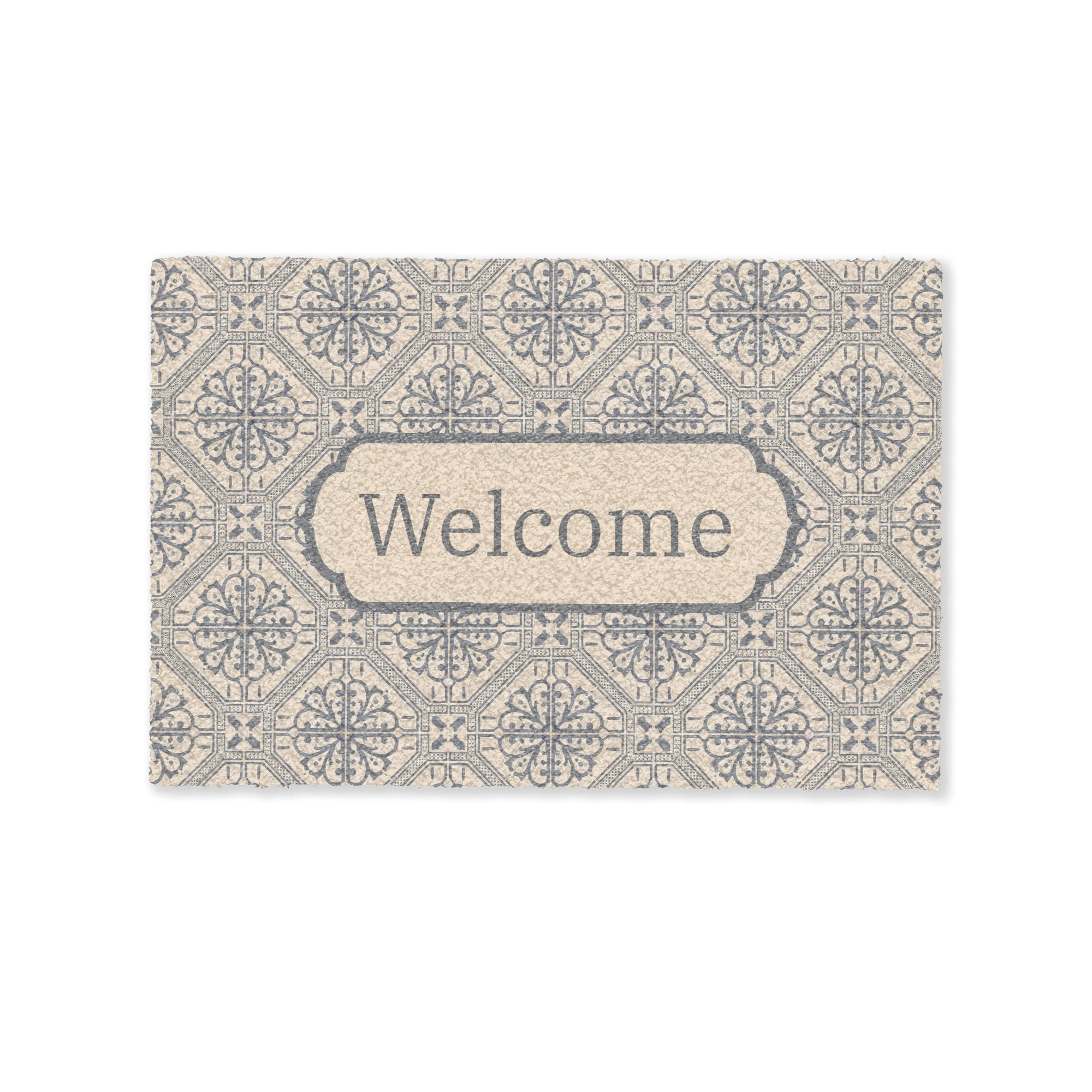 FUSSMATTE Willkommen - Klassisch - Grau 90x60 cm - Beige, Kunststoff (90/0.4cm) - MuchoWow