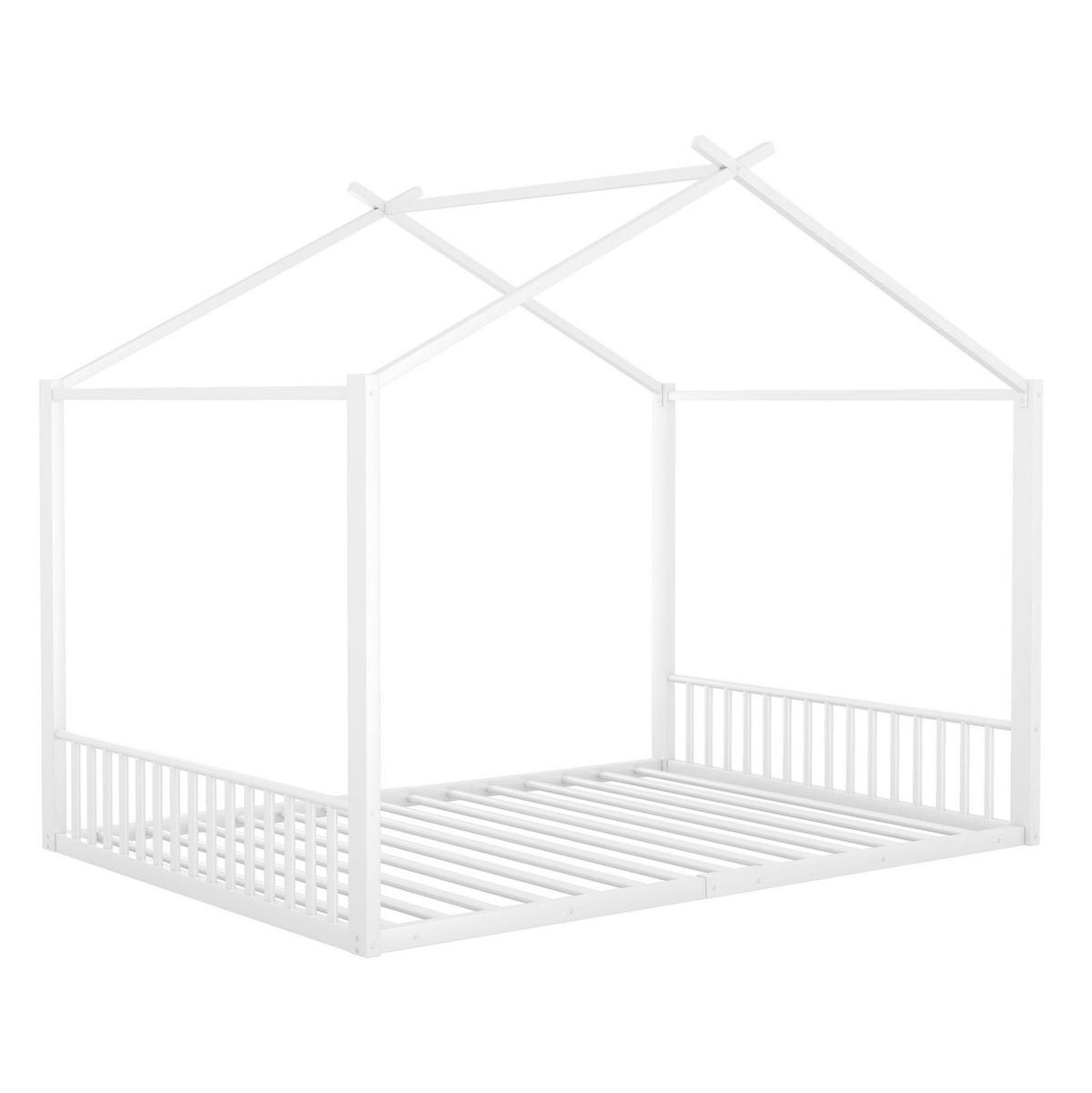 HAUSBETT 140/200 cm aus Metall in Weiß, Hausform, ohne Matratze - Weiß, Metall (140/200cm) - OKMYHOME