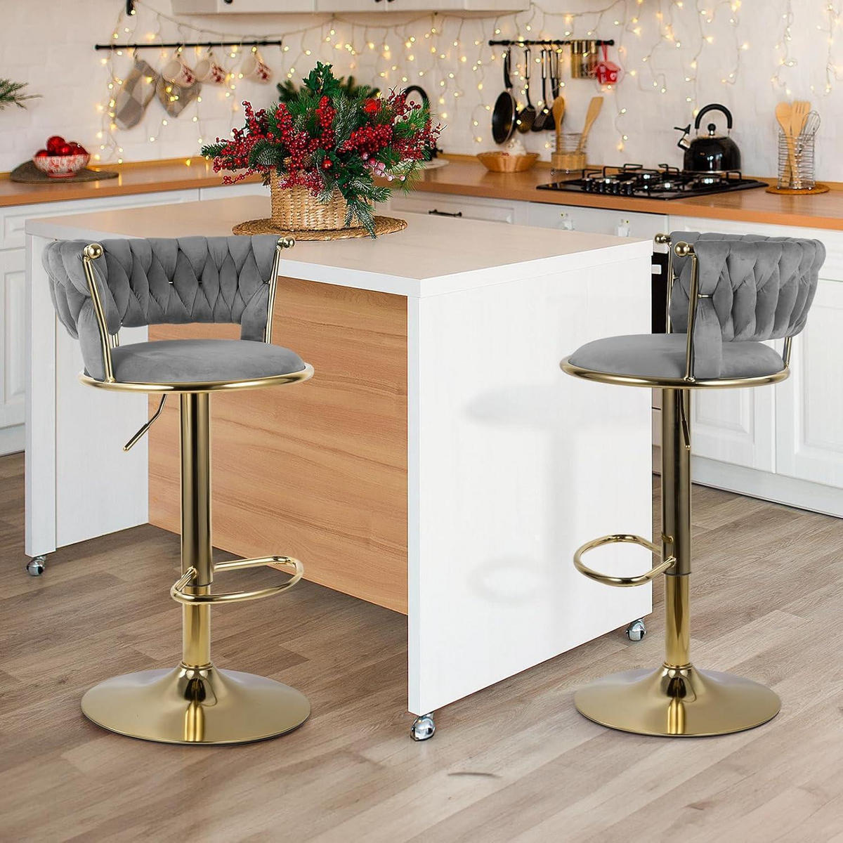 BARHOCKER 4er Set Höhenverstellbar mit Rückenlehne Gold/Dunkelgrau - Multicolor, Textil (46/100/46cm)