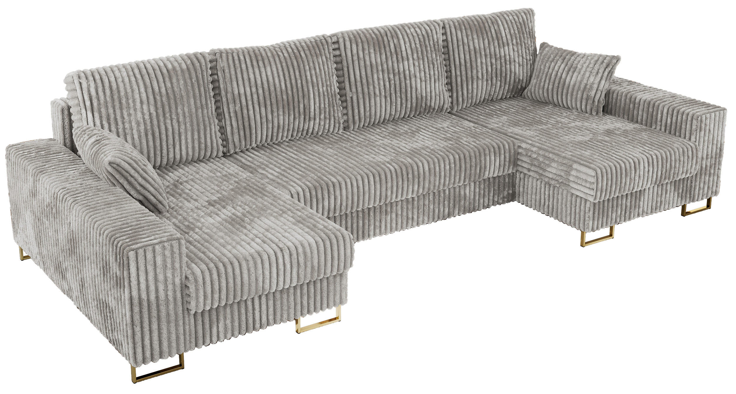 WOHNLANDSCHAFT DORIAN U Cord Hellgrau - Goldfarben/Hellgrau, Textil/Metall (312/95/138cm) - MKS