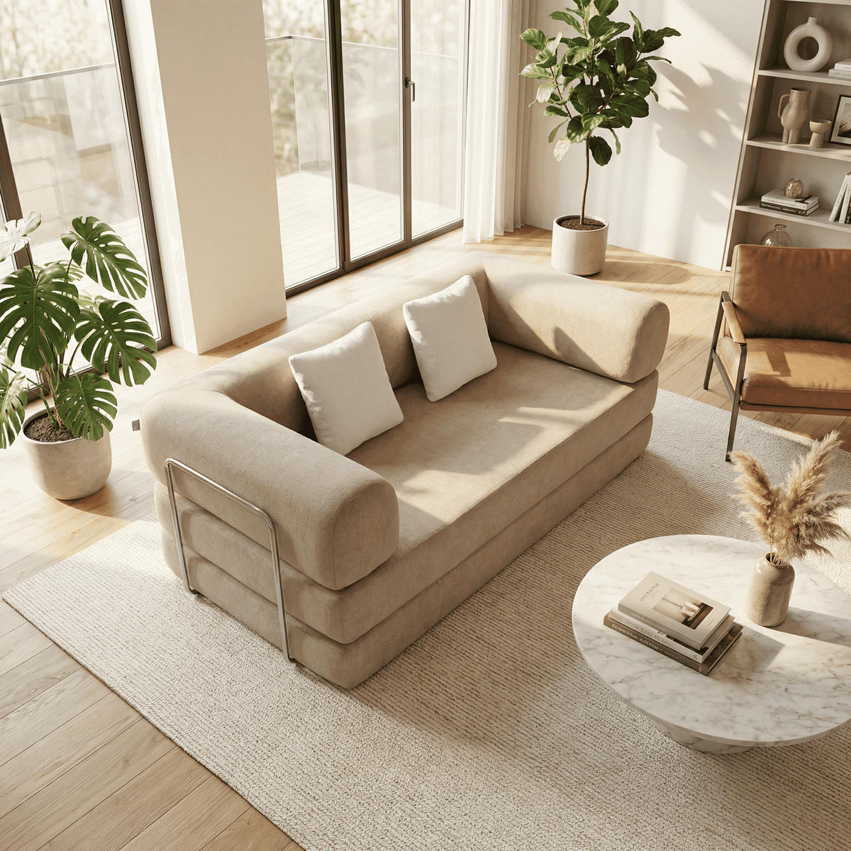 SCHLAFSOFA Kaia Sand Weiß - Sandfarben, Textil (180/70/100cm) - COCO Living
