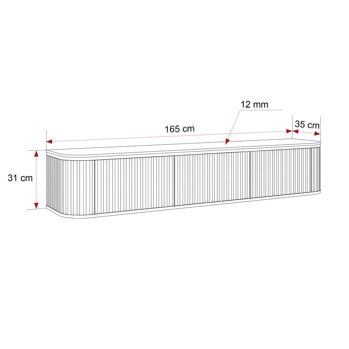 TV-LOWBOARD AZELIA Kaschmir hängend mit LED-Beleuchtung 165 cm - Kaschmir, Holzwerkstoff (165/31/35cm) - Idohome