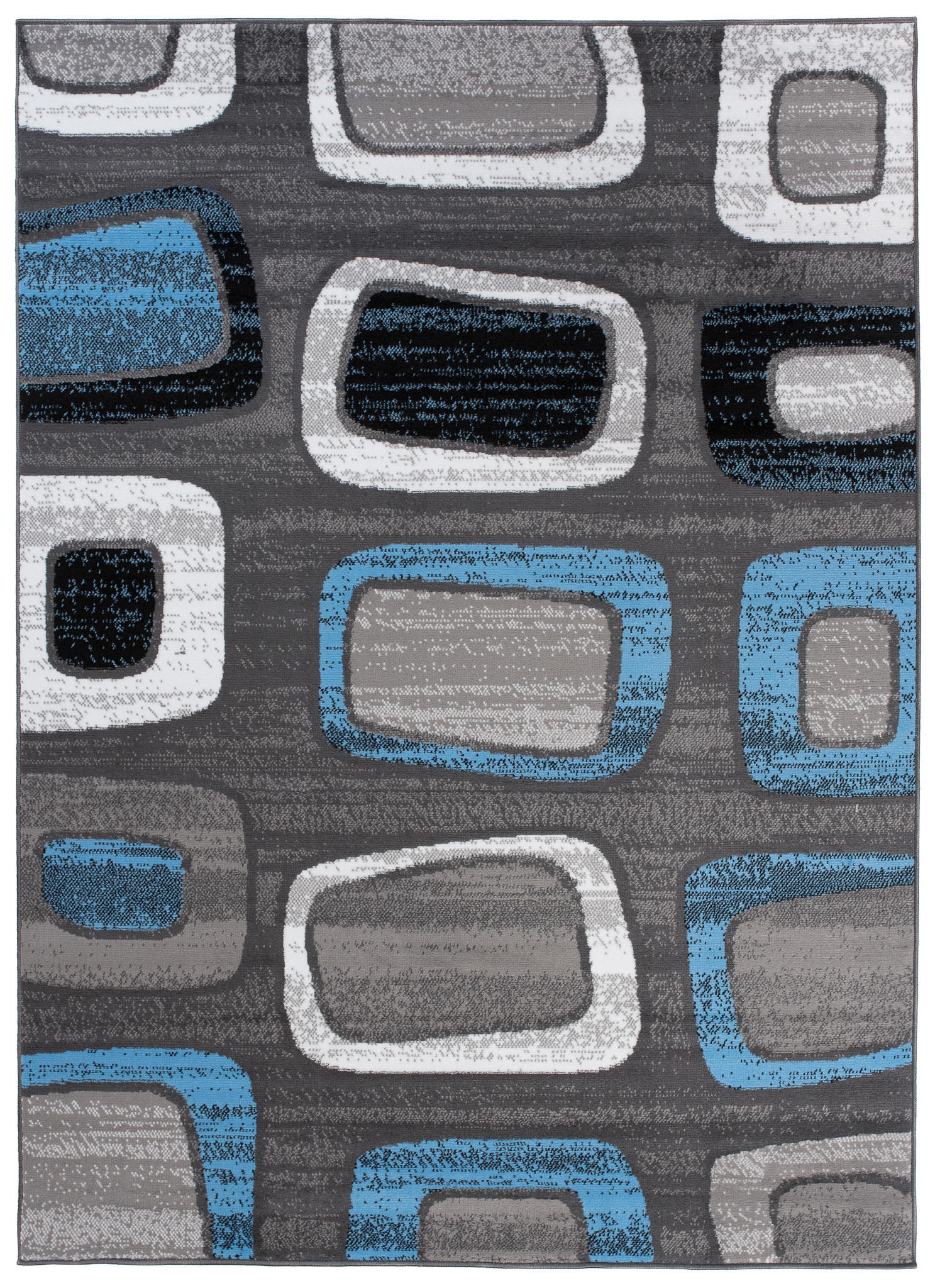 TEPPICH MAYA Blau Meliert Figuren 200/200 cm - Blau, Textil (200/200cm) - Tapiso