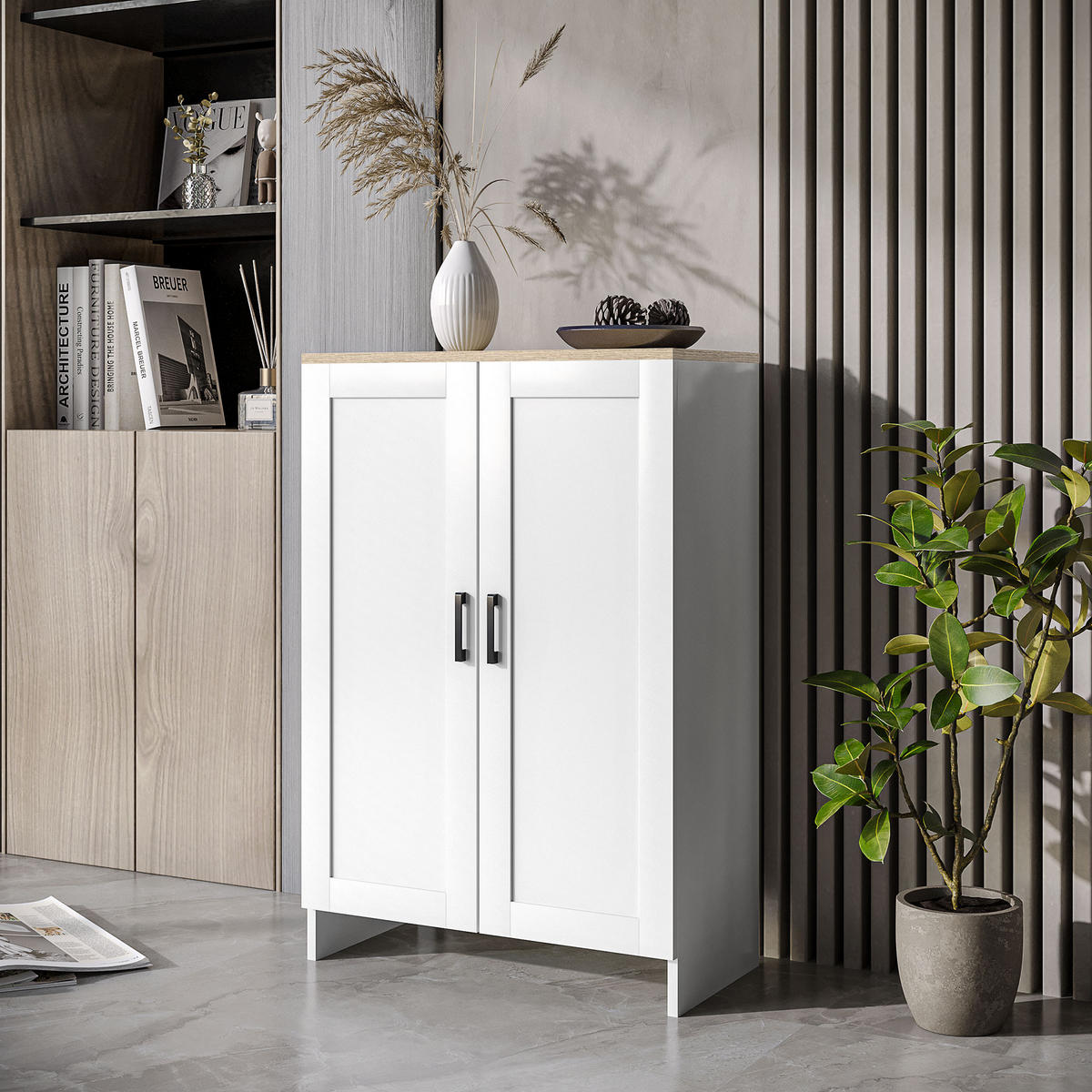 SIDEBOARD DE-11182 mit verstellbarer Einlegeplatte & Tür Weiß - Weiß, Holzwerkstoff (60/90/30cm) - ComfortXL