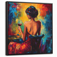 LEINWAND Bilder mit Rahmen - Wein - Frau - Stimmungsvoll - Farbenfroh - 50x50 - Bordeaux, Textil (50/50cm) - MuchoWow