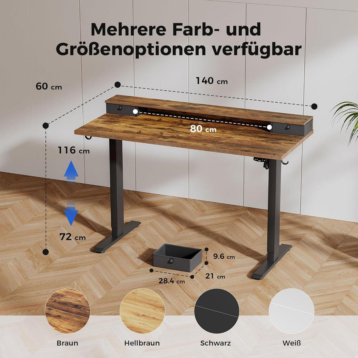 SCHREIBTISCH Höhenverstellbar Elektrisch 140 x 60 cm Braun - Braun, Holzwerkstoff (140/60/75cm)