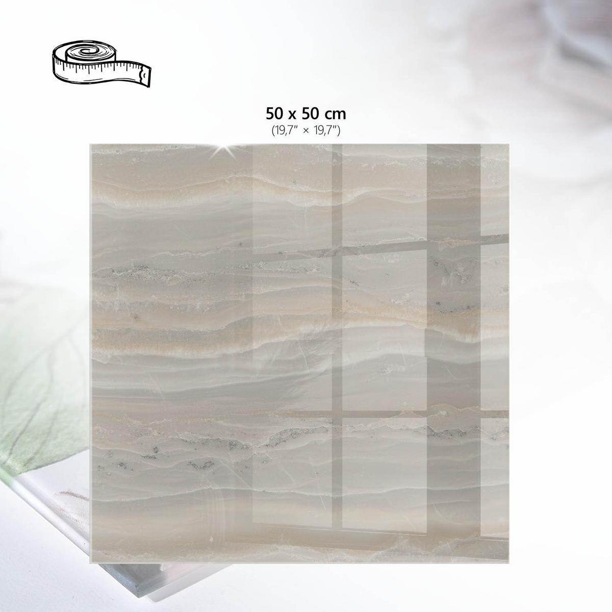 TISCHPLATTE 50x50 cm – Elegante Textur - Beige, Glas (50/50/0.4cm) - Wallfluent