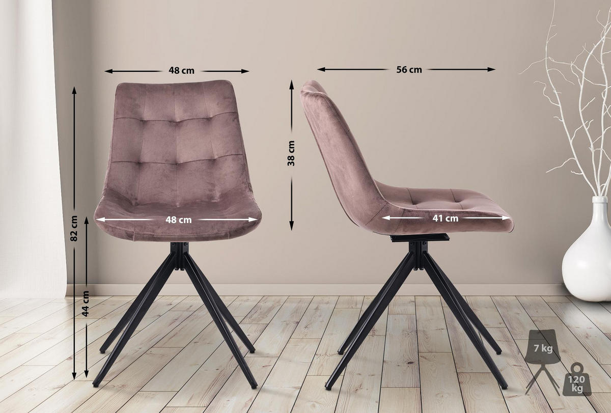 DREHSTUHL Samt braun - Schwarz/Braun, Textil/Metall (48/82/56cm) - CLP