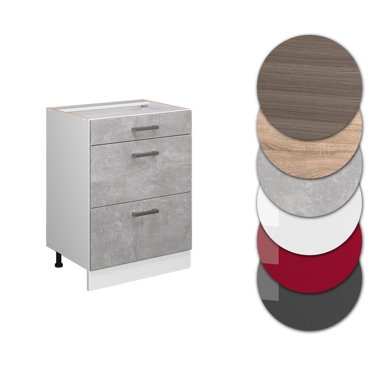 KÜCHENUNTERSCHRANK R-Line Beton 60 cm mit Schubladen, ohne AP - Schieferfarben/Hellgrau, Holzwerkstoff (60/81.6/46cm) - Vicco